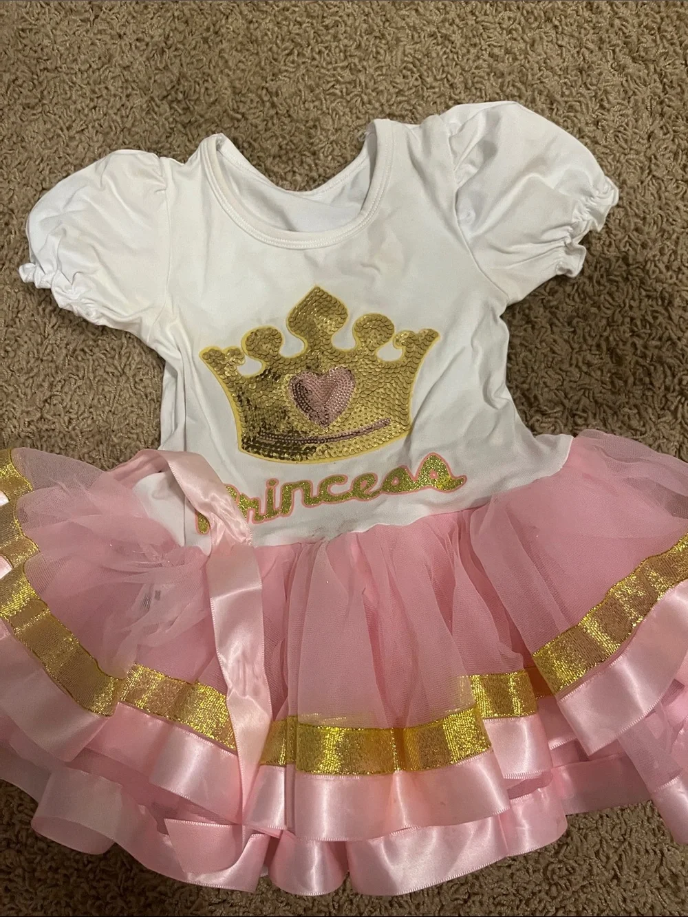 Kids Pink and White Princess Tutu Costume with Gold Crown Sequin